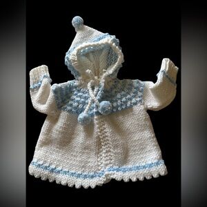 Hand-Knit Baby Sweater with Hood & Blanket Measurements Below